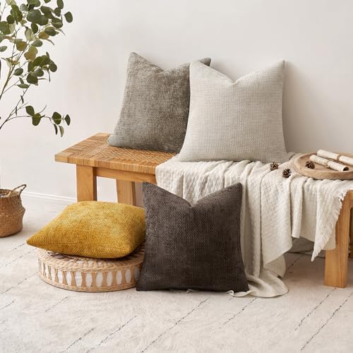 MIULEE Decorative Chenille Fall Pillow Covers Gold Brown 20x20 Pack of 4 - Image 4