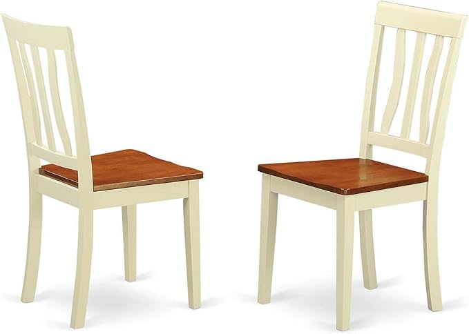 East West Furniture HLAN3-BMK-W 3 Piece Kitchen Table & Chairs Set Contains a Round Dining Room Table with Pedestal and 2 Dining Chairs, 42x42 Inch, Buttermilk & Cherry