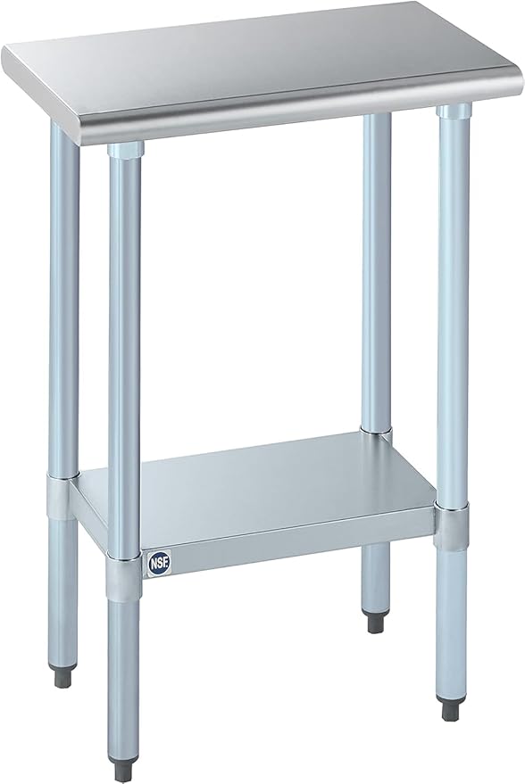 ROCKPOINT Stainless Steel Table for Prep & Work 14x24 Inches, NSF Metal Commercial Kitchen Heavy Duty Table with Adjustable Under Shelf and Table Foot for Restaurant, Home and Hotel
