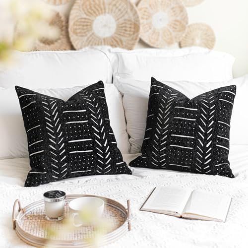 BlissBlush Black Decorative Throw Pillow Covers 20X20, Boho Farmhouse Cushion by BlissBlush