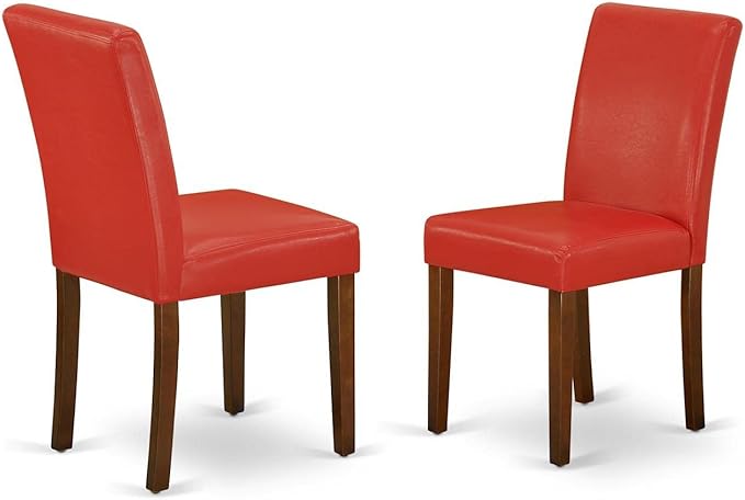 East West Furniture ANAB5-MAH-72 5 Piece Dining Table Set Includes a Round Dining Room Table with Pedestal and 4 Firebrick Red Faux Leather Parsons Chairs, 36x36 Inch, Mahogany