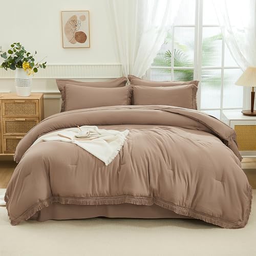 Andency California King Comforter Set, 7 Pieces Taupe Bedding - Image 2