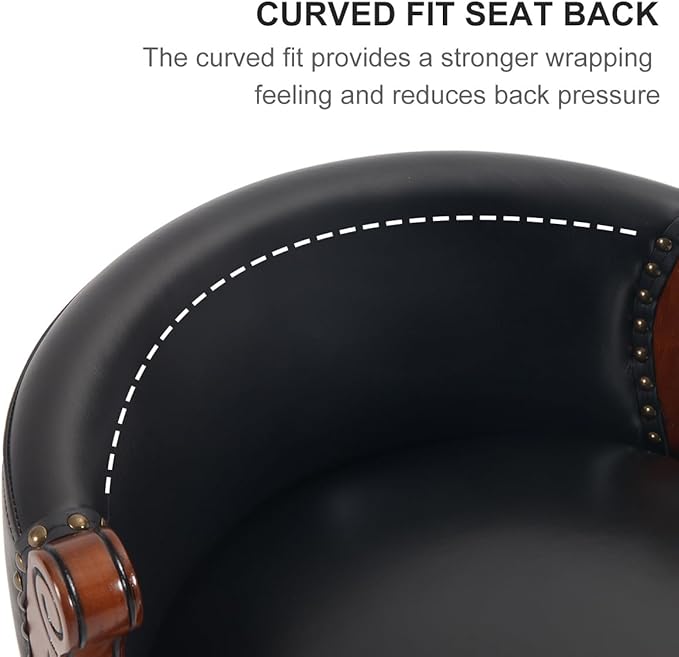Cow top Leather Wooden Bar Stools, 29.5" Bar Height Bar Chair with Back, 180 Degrees Swivel Barstools Chair for Home Kitchen Counter,Dining Room (Black-1pc, Bar Height-Seat Height 29.5”)