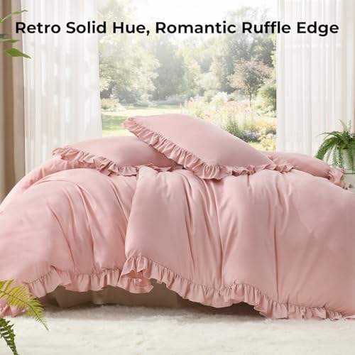 Litanika Full Comforter Set, 3 Pieces Blush Ruffle Bedding Set - Image 2