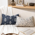 SageSelvas Lumbar Pillow Cover 12x20 Navy Blue Floral Print Cotton by Unknown