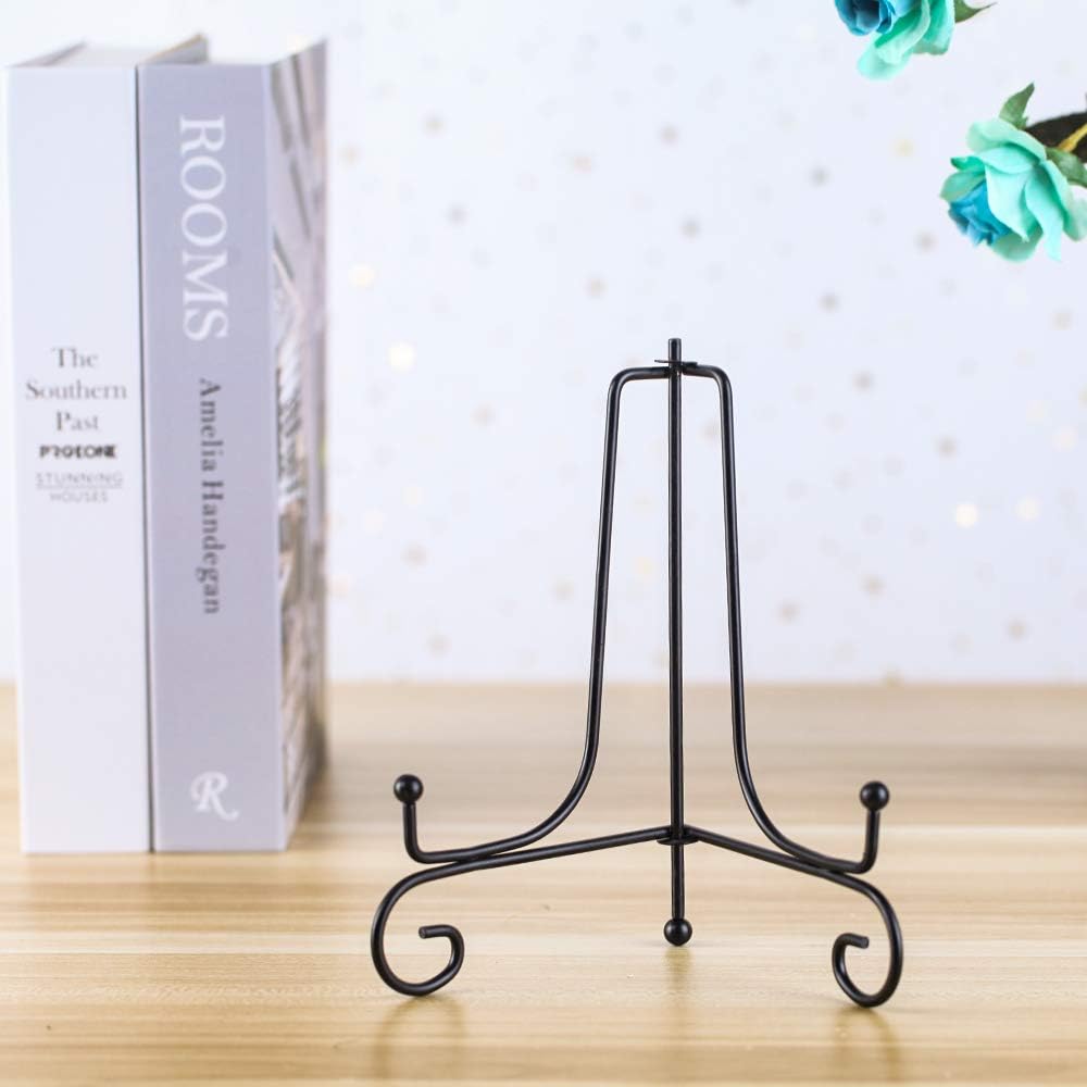 (2 pack)Iron Display Stand, Black Iron Easel Plate Display Photo Holder Stand, Displays Picture Frames, Cookbooks, Decorative Plates, Tablets and Art 7 Inch