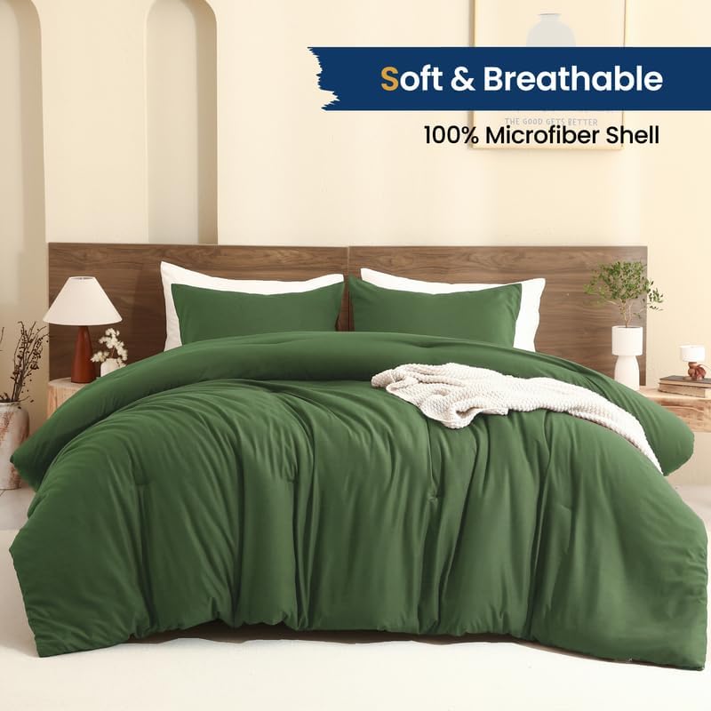 Paxrac Moss Green California King Comforter Set, 3 Pieces Lightweight Cal King - Image 2