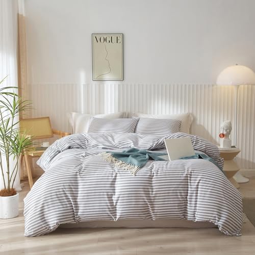 LifeTB Grey Striped Comforter Set Full Modern Style Stripes Pattern Comforter - Image 2