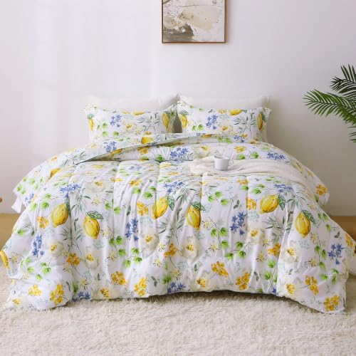 Mooreeke Floral King Size Comforter Sets, Lemon Blossoms Patterned Bed in a Bag by mooreeke