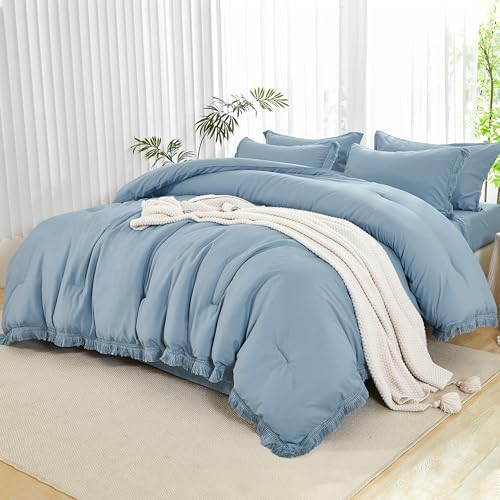 Andency Queen Comforter Set, 7 Pieces Grayish Blue Bedding by Andency