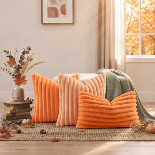 decorUhome Fall Faux Fur Throw Pillow Covers 20x20 Set of 2 Pumpkin Orange - Image 7