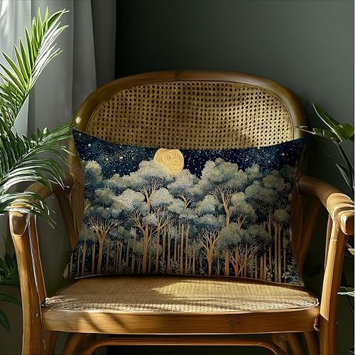 Rustic William Morris Night Forest Green Moon Decor Pillow Covers 20x12 - Image 4