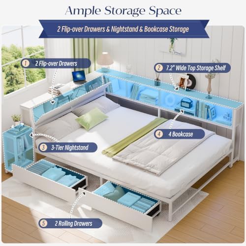 MU Full Corner Bed Frame with Storage, Bookcase & Drawers - Image 7