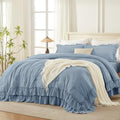 Andency Grayish Blue Ruffle Full Size Comforter Set, 3 Pieces by Andency