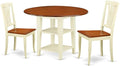 East West Furniture SUAV3-BMK-W 3 Piece Kitchen Table Set for Small Spaces Contains a Round Dining Table with Dropleaf & Shelves and 2 Dining Room Chairs, 42x42 Inch, Buttermilk & Cherry