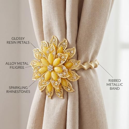 2 Pack Gold Yellow Flower Curtain Tiebacks Window Holdback Buckles - Image 3