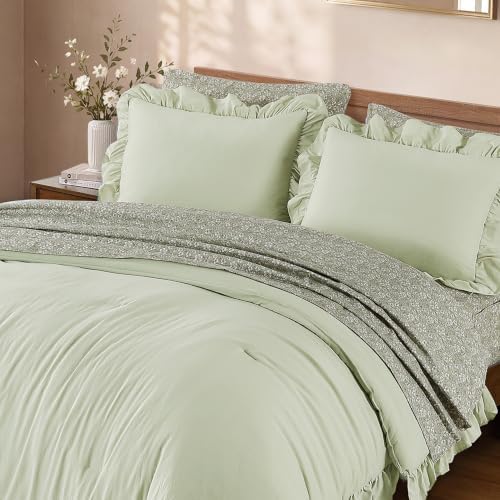 BLOOMHAVEN King Size Comforter Set-7 Pieces Ruffle Bedding Floral Sheet - Image 6