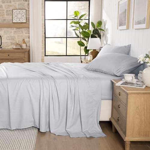 ROSE&RISY Silver Gray Sheets Queen Sheet Set, Pre-Washed Cotton-Like Brushed - Image 2