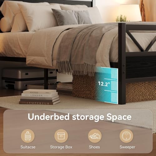 Queen Size Bed Frame with 51.2" Tall Industrial Headboard - Image 5