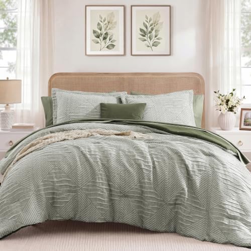 Full Size Comforter Set Light Olive Green Boho Bedding Set 7 Pieces by MaiR%C3%AAveHomeCollection