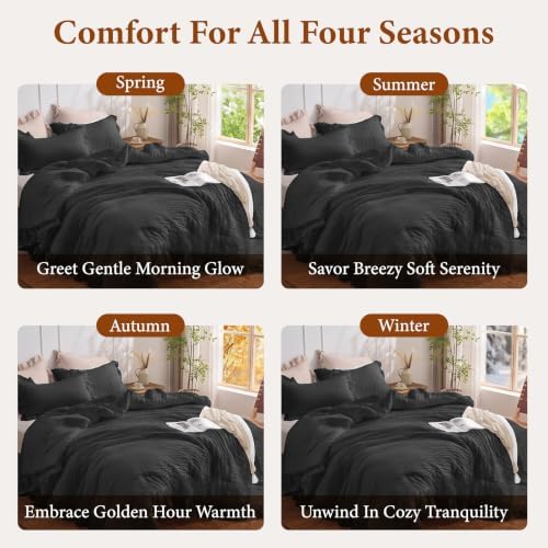 JOLLYVOGUE Black King Comforter Set, 3 Pieces Seersucker Comforters King Size - Image 6