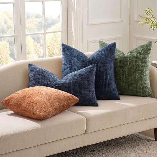 decorUhome Textured Chenille Throw Pillow Covers 24x24 Set of 2 Beacon Blue - Image 7