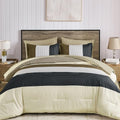 Striped King Size Comforter Set, 7 Pieces Brown Black Beige Bedding Set by Anibedding