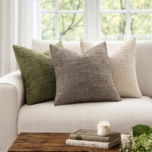 MIULEE Chenille Textured Throw Pillow Covers Taupe Grey 20x20 Set of 2 - Image 4