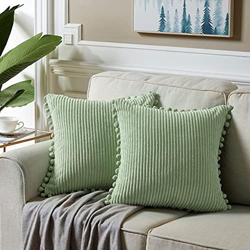 Fancy Homi Set of 2 Sage Green Decorative Throw Pillow Covers 14x14 Inch - Image 6