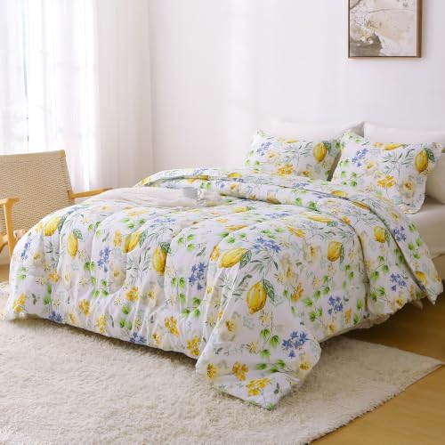 Mooreeke Floral King Size Comforter Sets, Lemon Blossoms Patterned Bed in a Bag - Image 6