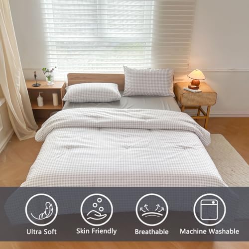 NSNLGSGC Light Gray Gingham King Comforter Set, 3 Pieces - Image 2