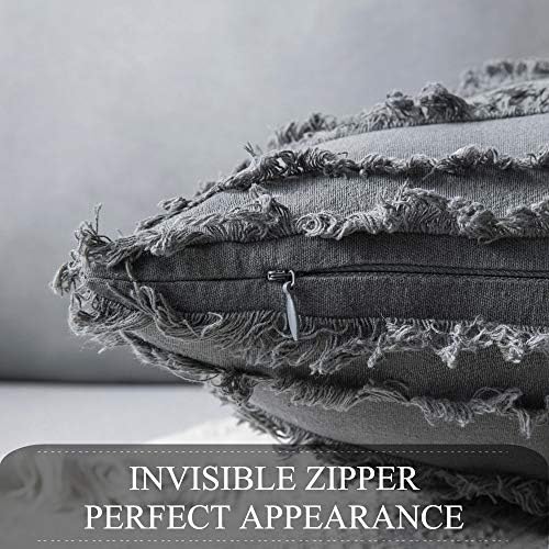 MIULEE Boho Linen Striped Throw Pillow Covers 20x20, Dark Grey - Image 2