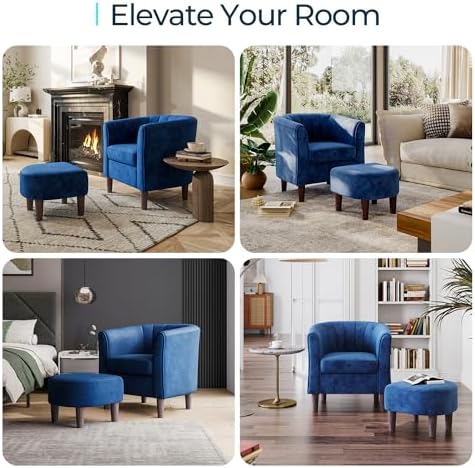 LINSY Accent Chair with Ottoman, Modern Armchair Comfy Barrel Reading Chair - Image 6