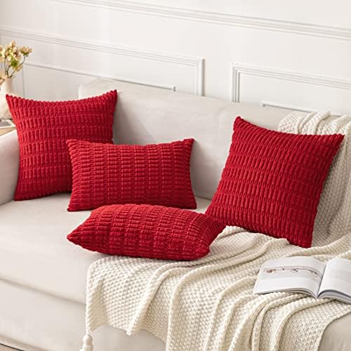 MIULEE Christmas Corduroy Decorative Pillow Covers 20x20 Red Pack of 2 - Image 4