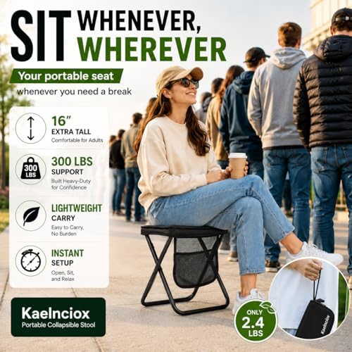 Foldable Backpack Stool for Adults: 16" Extra Tall Portable Collapsible Stool - Image 2