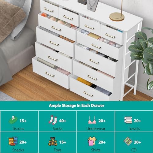 VASICAR Chest of Drawers for Bedroom 12 Deep Drawers Tall Fabric Dresser - Image 5