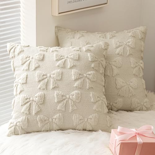 MIULEE Beige Bow Pillow Covers Coquette Room Decor 18x18 by MIULEE