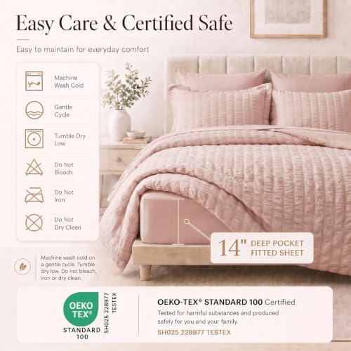 CozyLux King Size Comforter Set, 7-Piece Dusty Pink Seersucker Bed in a Bag - Image 5