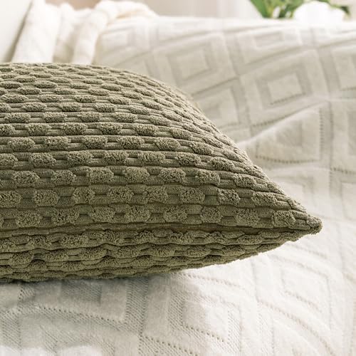 Set of 4 Olive Green Decorative Throw Pillow Covers 18x18 Inch Corduroy Pillow - Image 7