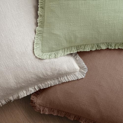 MIULEE Linen Fringe Decorative Fall Euro Pillow Covers Dark Coffee 24x24 - Image 4