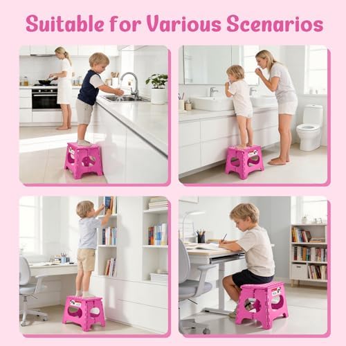 11" Folding Step Stool for Kids and Adults, Holds 300 lb, Rose red - Image 5