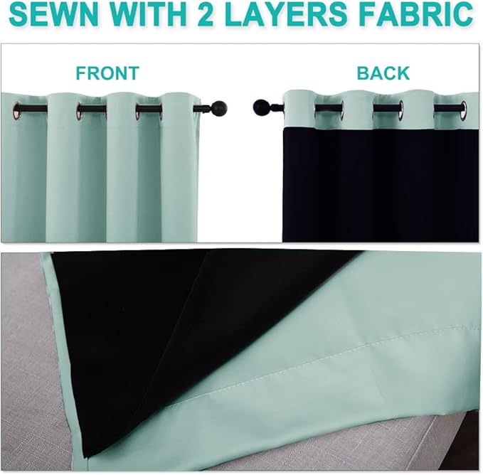 NICETOWN Aqua Blue 100% Blackout Curtain Set, Thermal Insulated & Energy - Image 4
