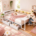 Queen Corner Bed with Desk and Storage, LED corner Bed Frame by MoproBeti