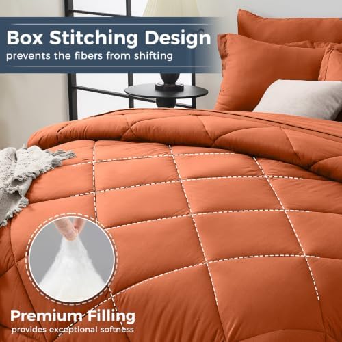 HEVUMYI 7-Piece Queen Comforter Set, Burnt Orange Bed in a Bag - Image 4