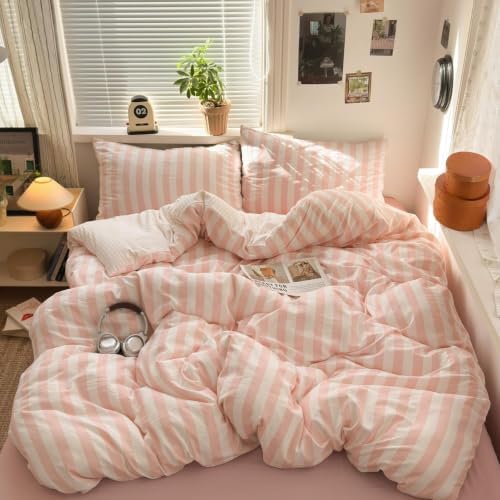Nayoroom Striped Comforter Set Queen Reversible Pink White Stripe Bedding by Nayoroom