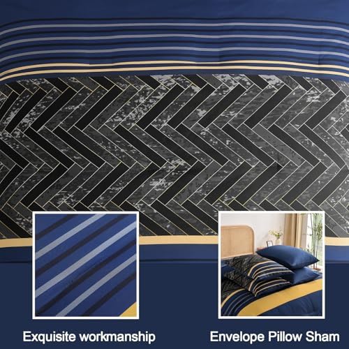 Blue and Yellow Comforter Set Queen Size, 7 Pieces Striped Bed in a Bag - Image 6