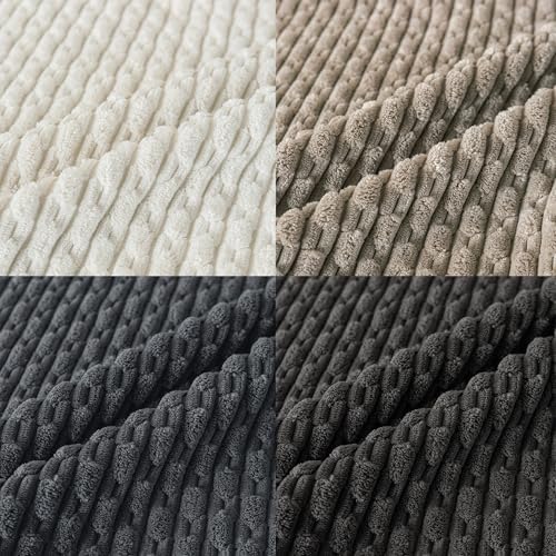 Set of 4 Grey White Taupe Decorative Throw Pillow Covers 18x18 Inch Corduroy - Image 3