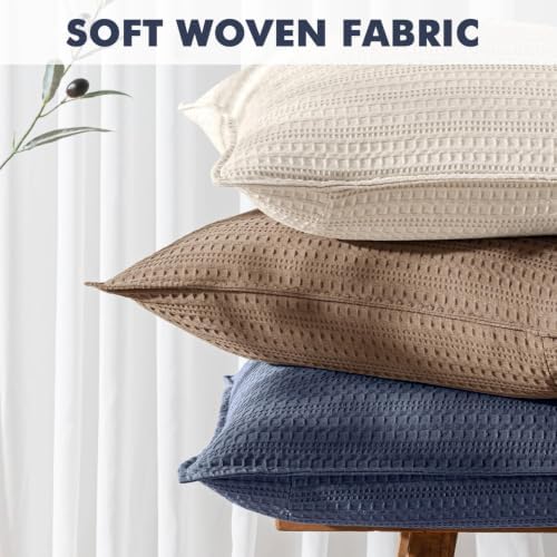 Decorative Waffle Euro Sham Pillow Covers 24x24 Navy Blue 2 Pack - Image 3