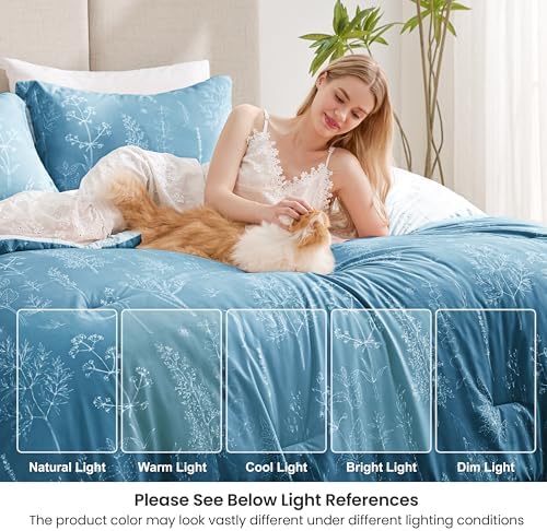Love's cabin Floral Comforter Set Cute Bedding Full Reversible Mineral Blue - Image 6