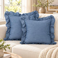 JoraLion Ruffled Throw Pillow Cover 22x22 Solid Dusty Blue by JoraLion